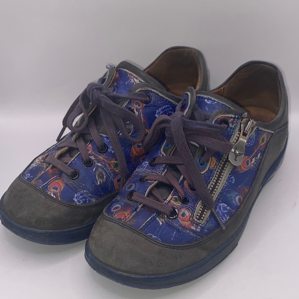 Portofino Peacock Feather Leather Side Zip Sneakers Made in Spain Women’s  6.5